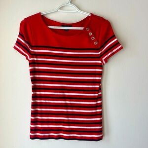Short sleeve striped red buttons business casual size medium